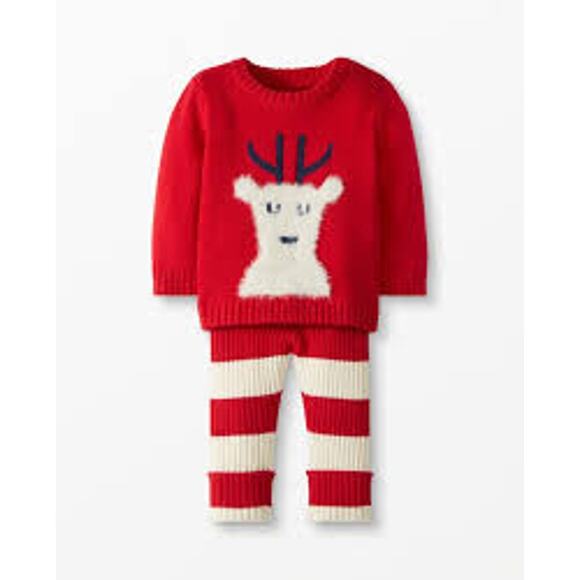 Hanna Andersson Red & White Reindeer Sweater Set EUC 2T - Picture 1 of 9